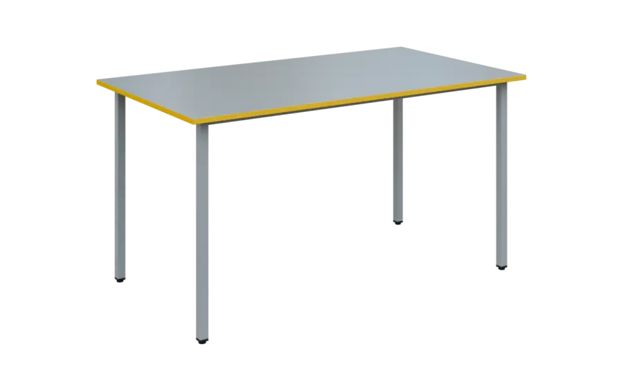 JSB 140N Jídelní stůl 1394 x 800 mm, deska šedá s hranou žlutá odio / podnož stříbrná